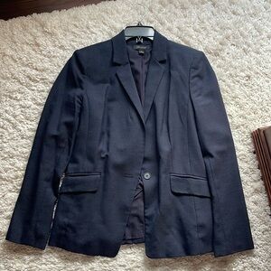 Ann Taylor Navy Blue White Dot Textured Blazer Size 10